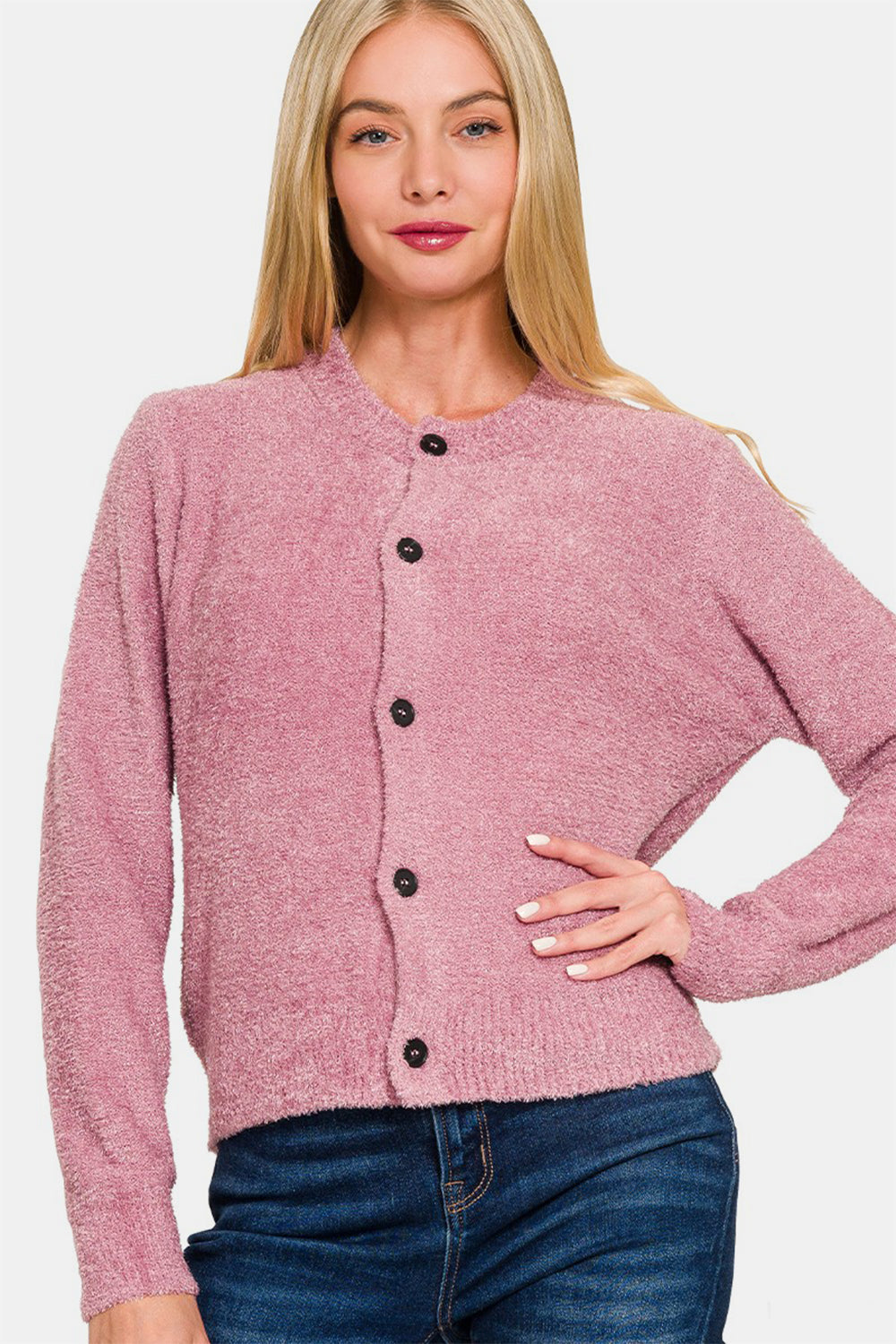 Zenana Button Down Long Sleeve Sweater Cardigan