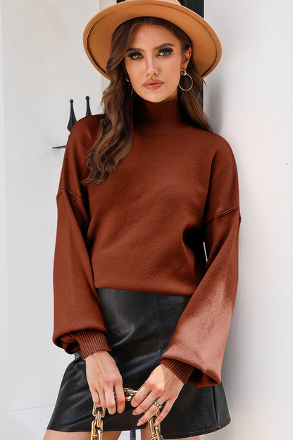 Turtleneck Lantern Sleeve Sweater Wine