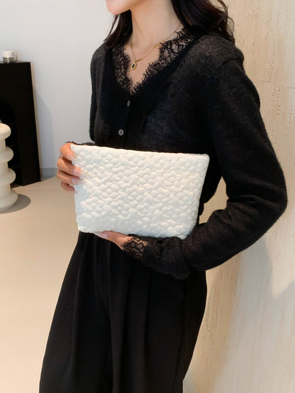 Flower Texture Polyester Clutch White One Size