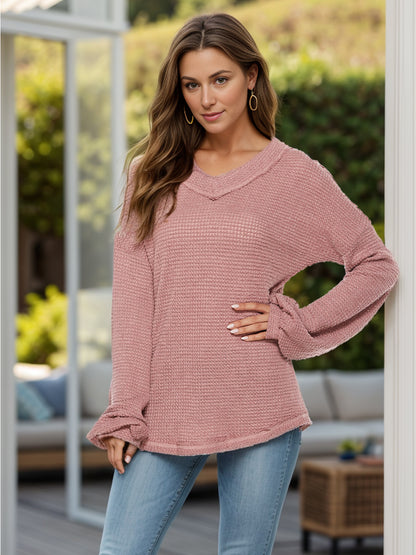 Dropped Shoulder Long Sleeve Knit Top Dusty Pink