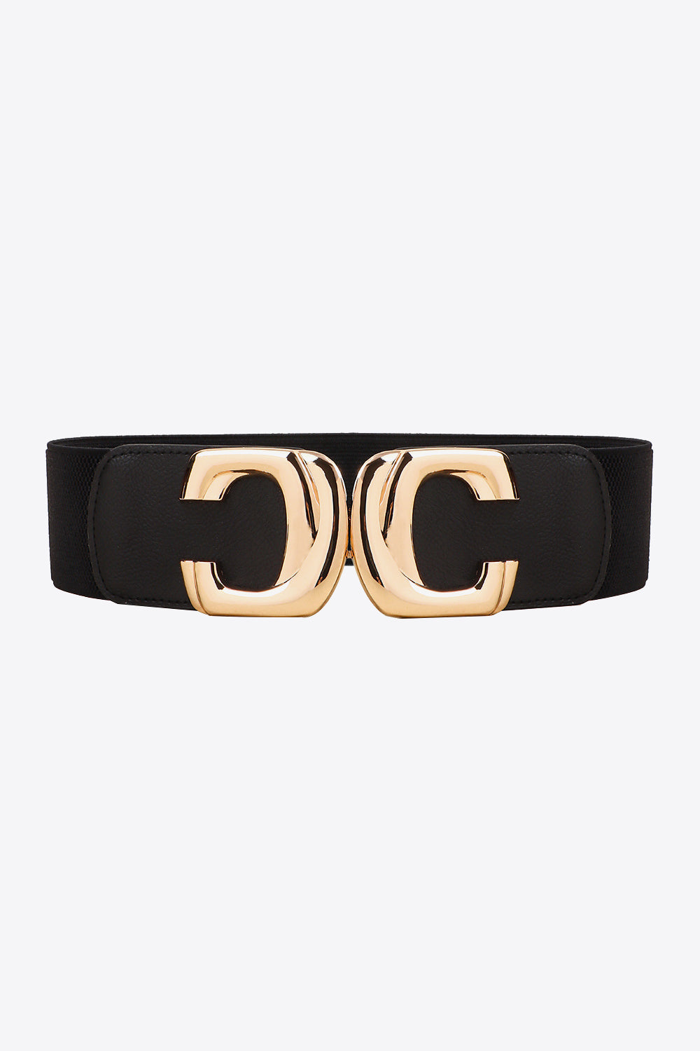 Zinc Alloy Buckle Elastic Wide Belt Black One Size