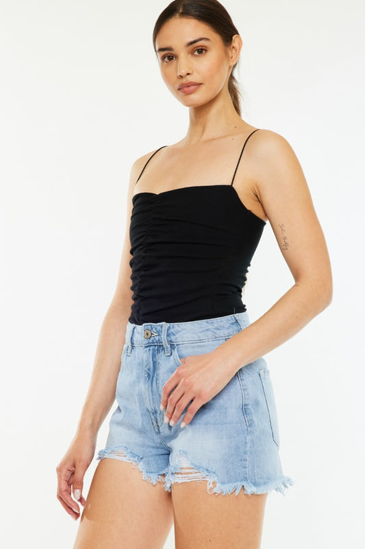 Kancan Raw Hem Distressed High Waist Denim Shorts - Thandynie