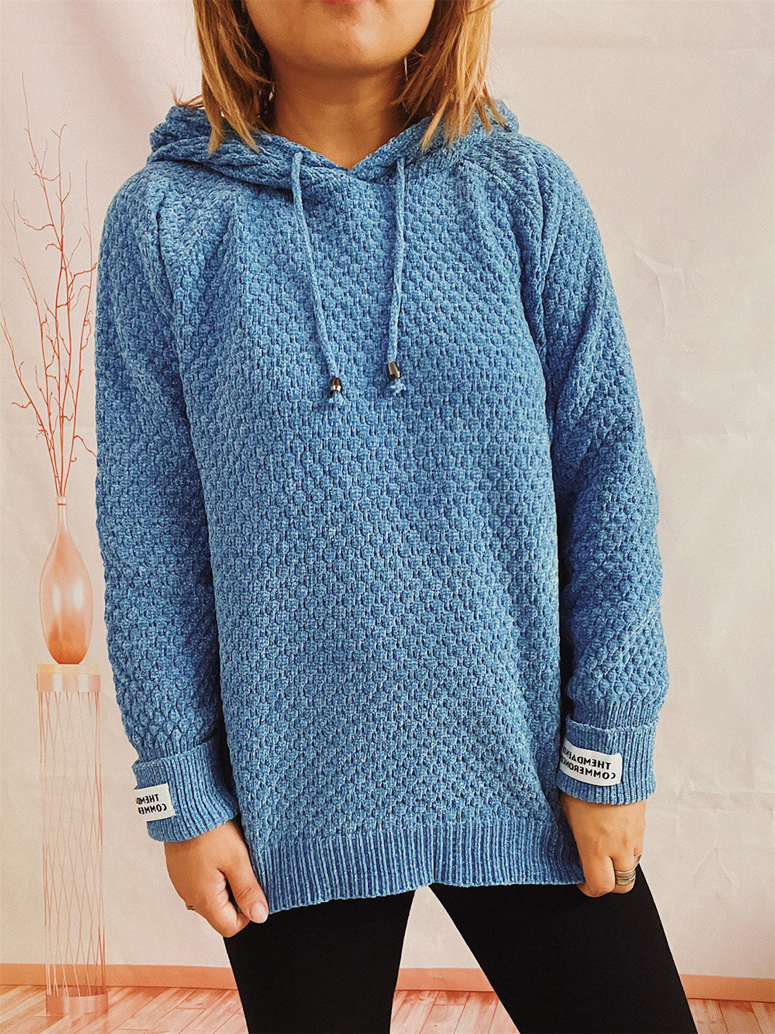 Drawstring Long Sleeve Hooded Sweater