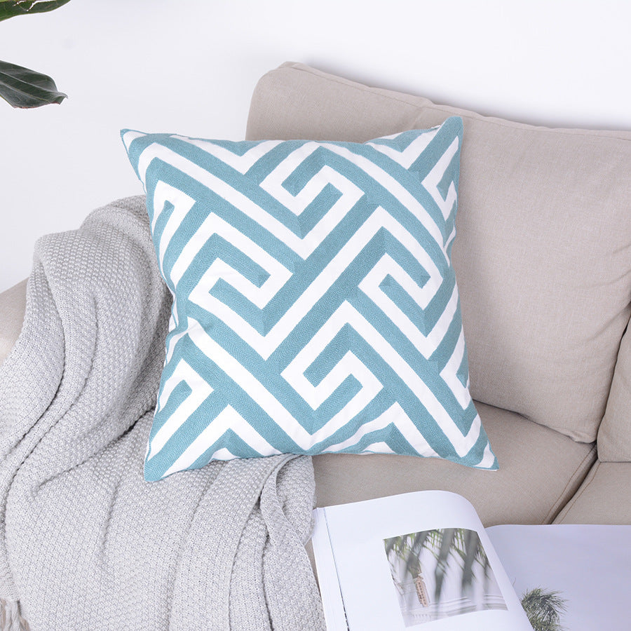 Blue Geometrical Image Drawing Minimalist Pillowcase Maze 45x45cm