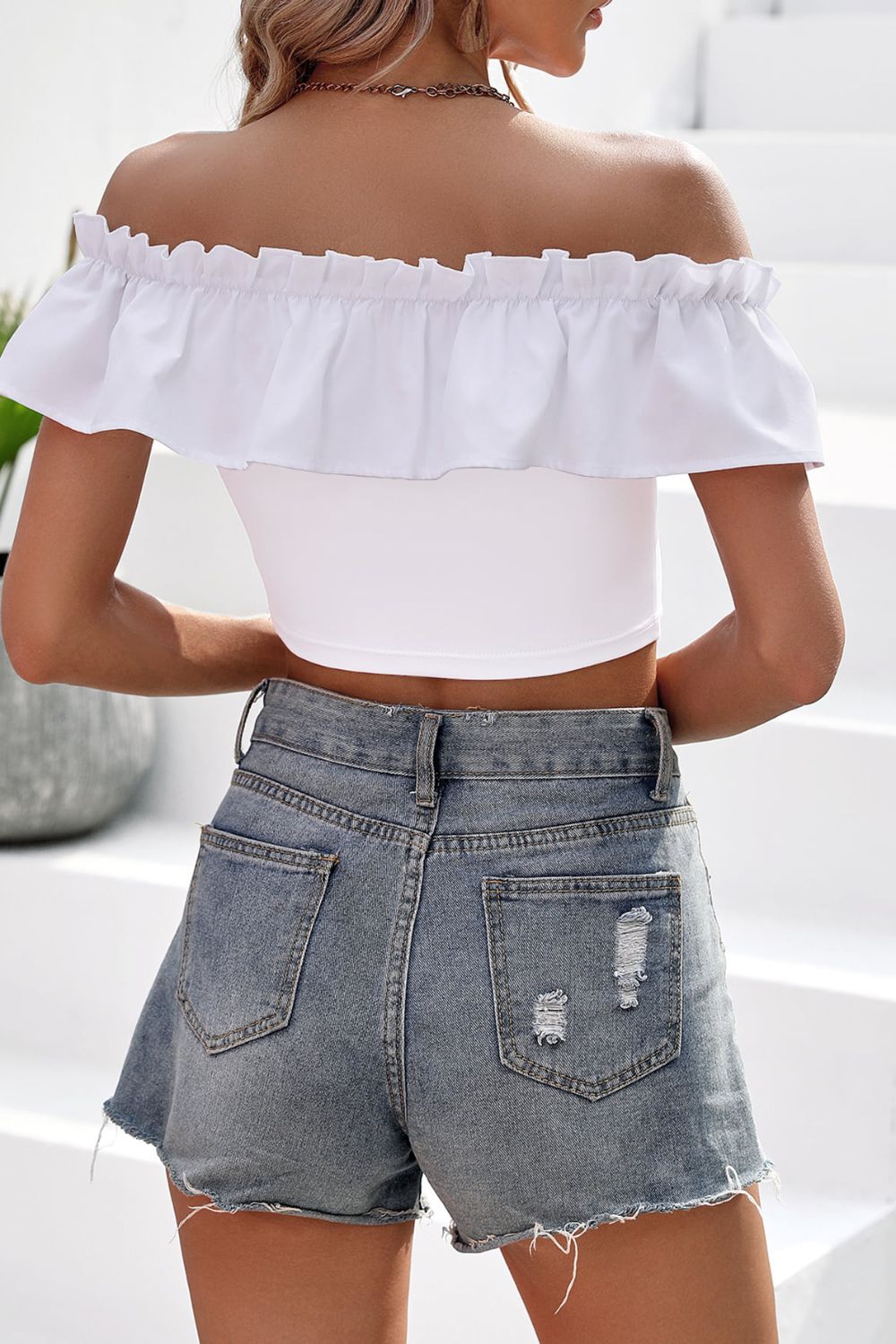 Off-Shoulder Ruffled Cropped Top - Thandynie