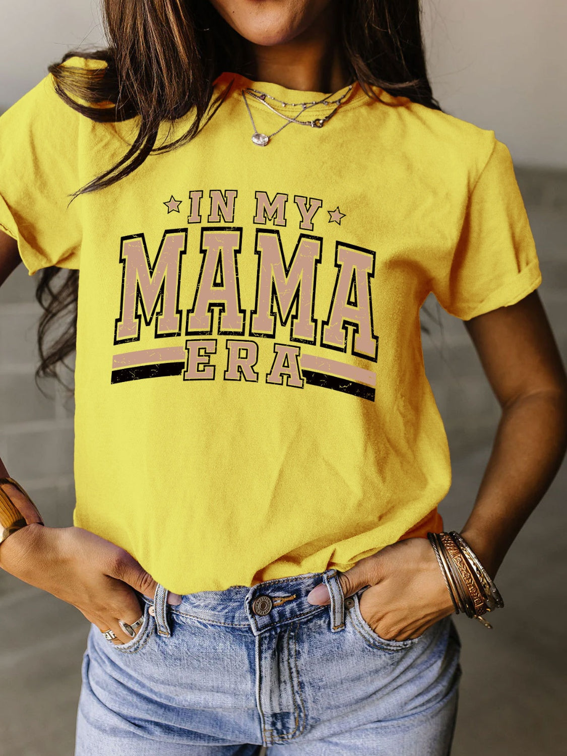 Full Size Letter Graphic Round Neck Short Sleeve T-Shirt Yellow