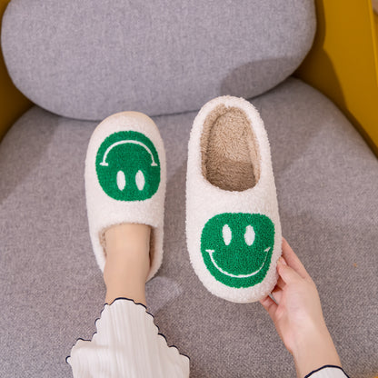 Melody Smiley Face Slippers WHITE GREEN