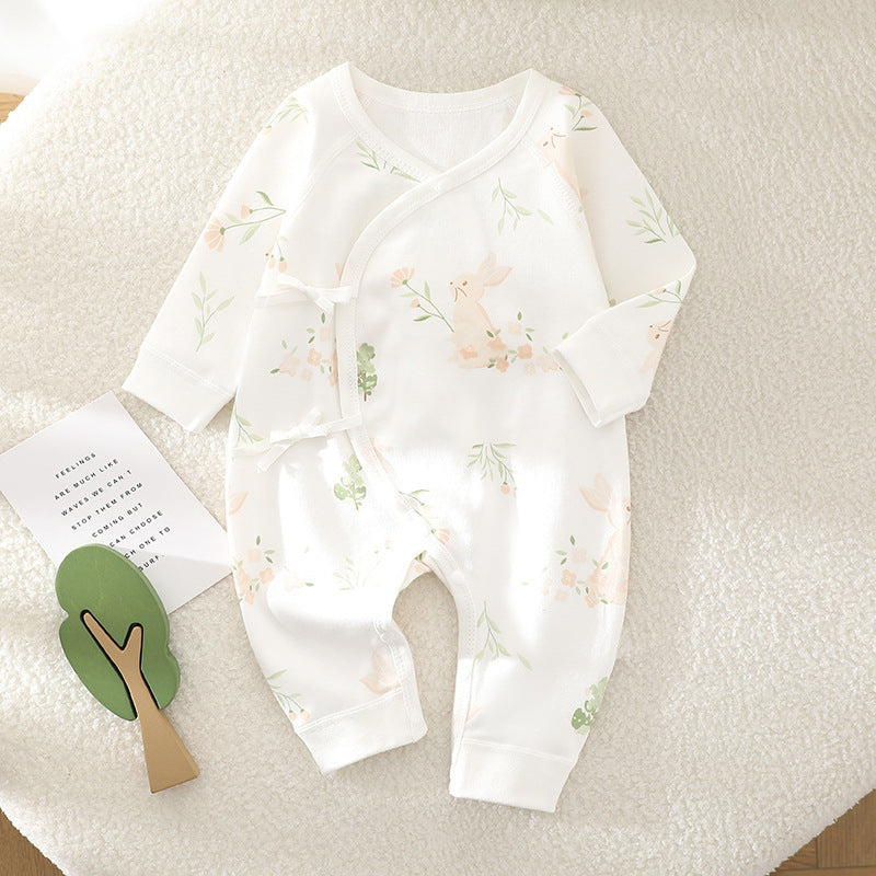 Long Sleeve One-piece Rompers Cute Pure Cotton Jade Hare Flowers Bloom