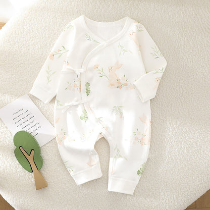 Long Sleeve One-piece Rompers Cute Pure Cotton Jade Hare Flowers Bloom