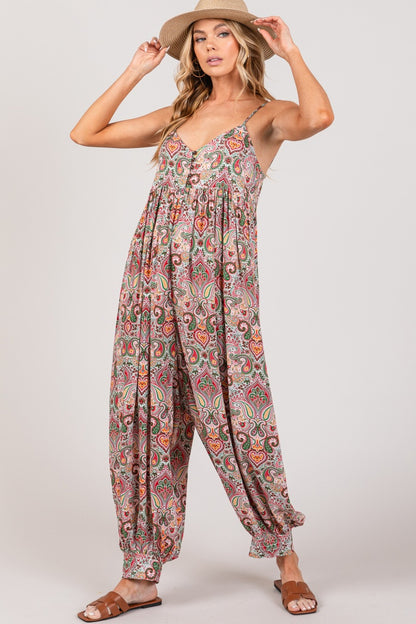 SAGE + FIG Multi Paisley Print Sleeveless Jumpsuit Mauve