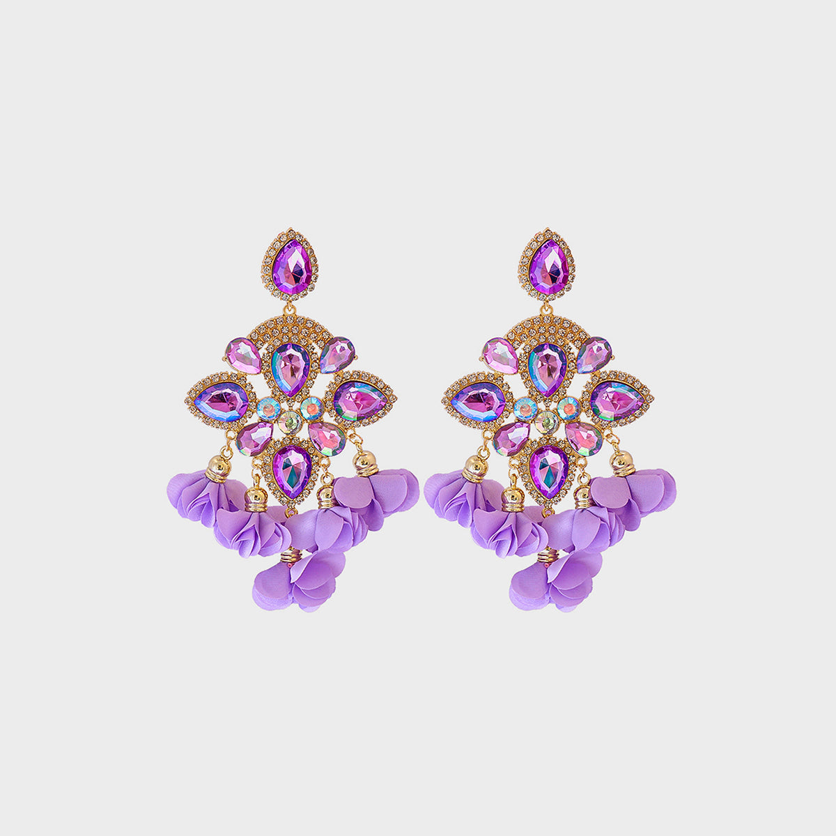 Flower Shape Rhinestone Alloy Dangle Earrings Lavender One Size