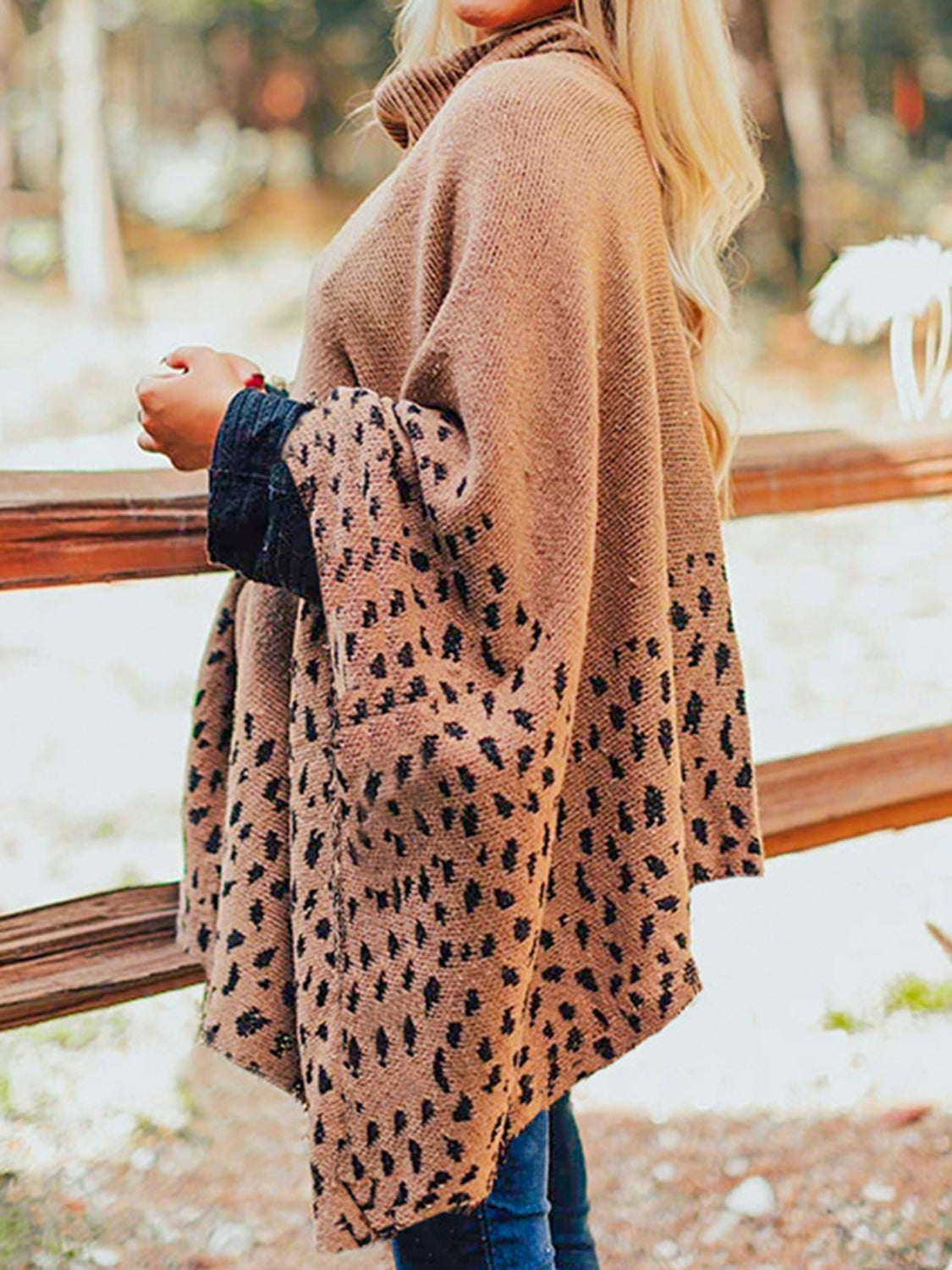 Leopard Turtleneck Poncho - Thandynie