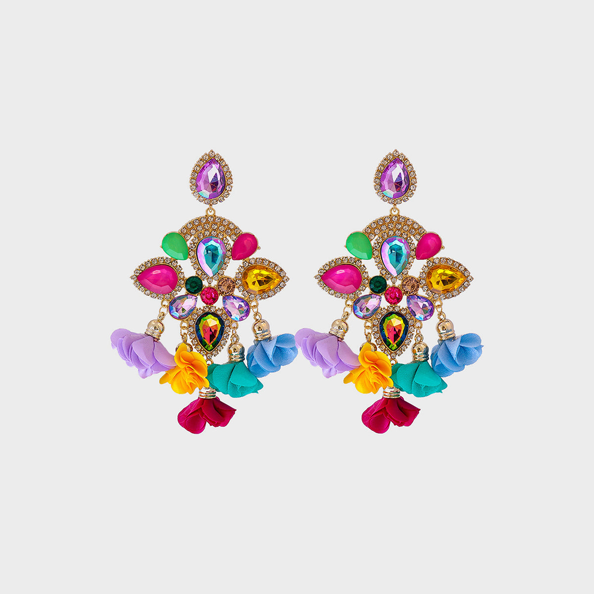 Flower Shape Rhinestone Alloy Dangle Earrings Multicolor One Size