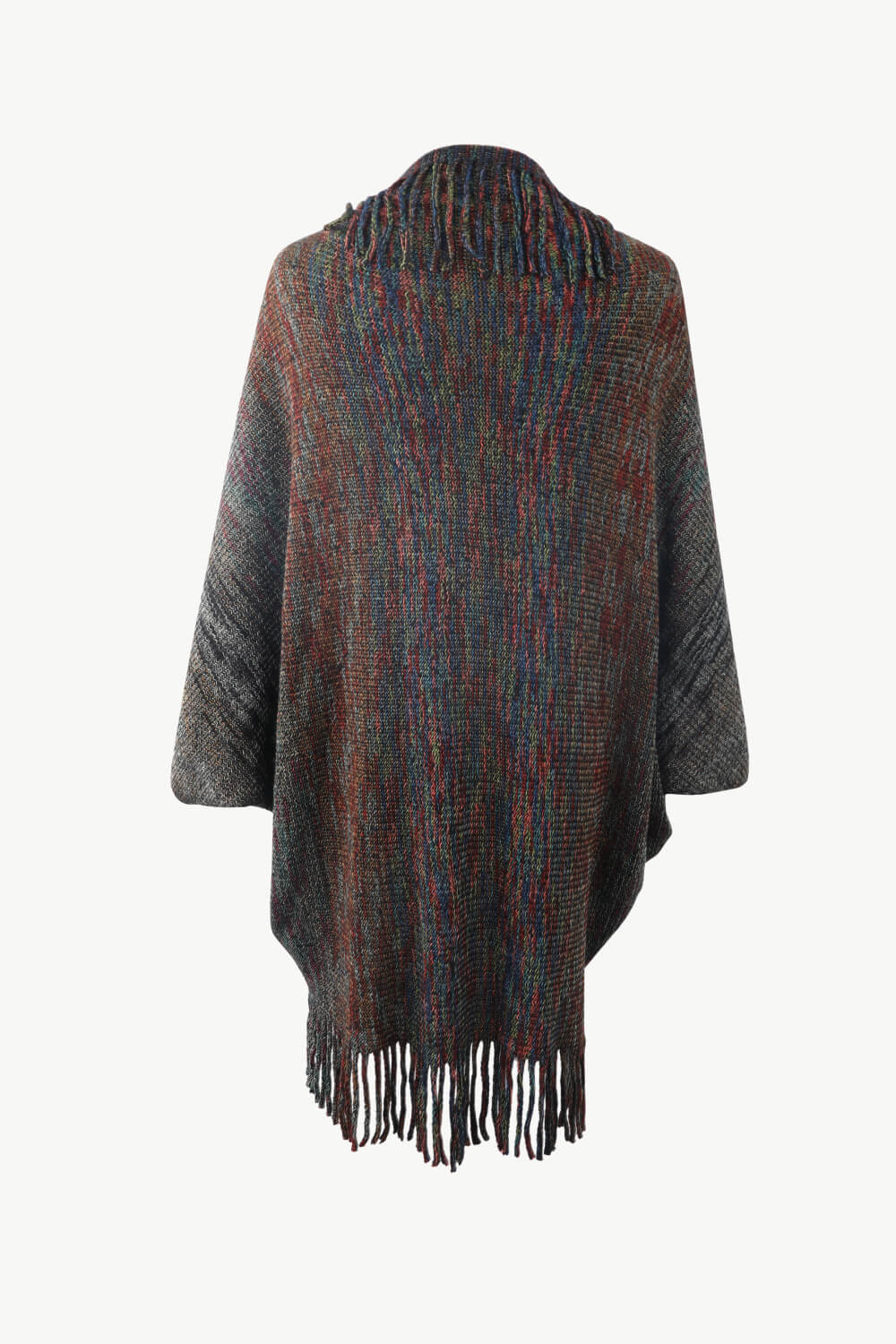 Multicolored Fringe Trim Poncho - Thandynie