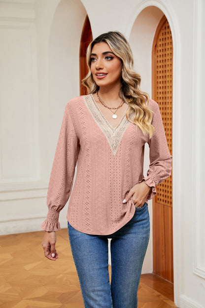 Contrast Flounce Sleeve Blouse Dusty Pink