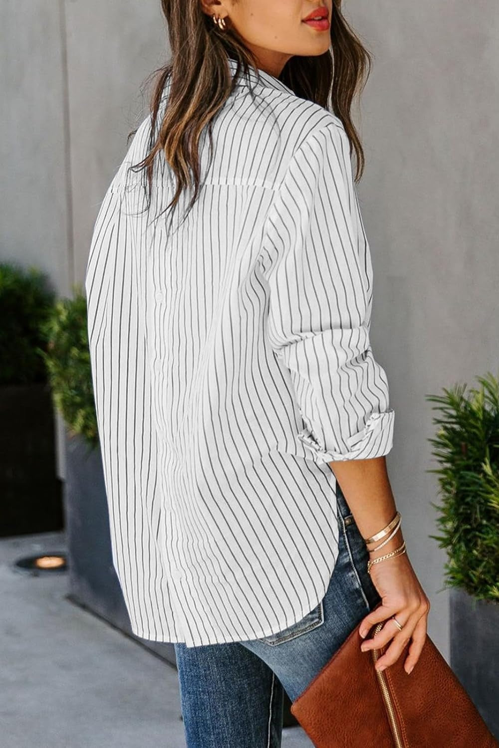 Striped Button Up Long Sleeve Shirt - Thandynie