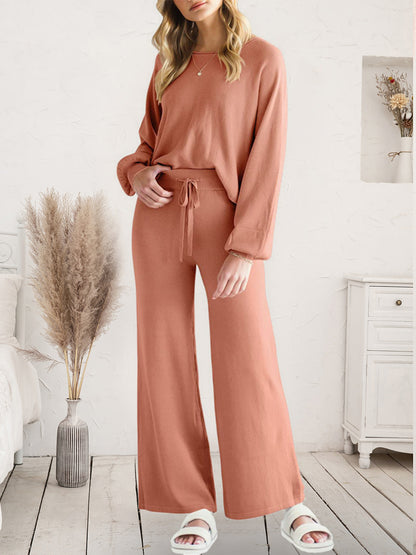 Long Sleeve Lounge Top and Drawstring Pants Set Dusty Pink