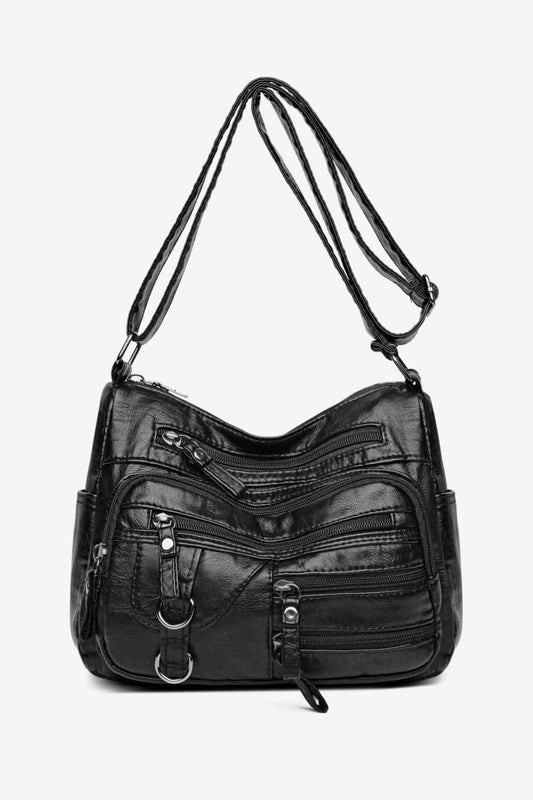 Multi-Pocket PU Leather Crossbody Bag - Thandynie