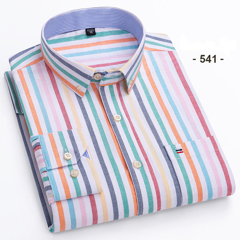 Men's Checkered Long-Sleeve Workwear Shirt | Solid Color Cotton Blend Shirt Oxford Textile 541