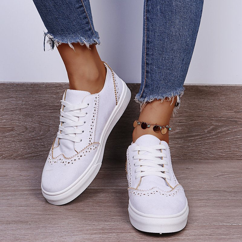 Suede Lace-Up Flat Sneakers - Thandynie