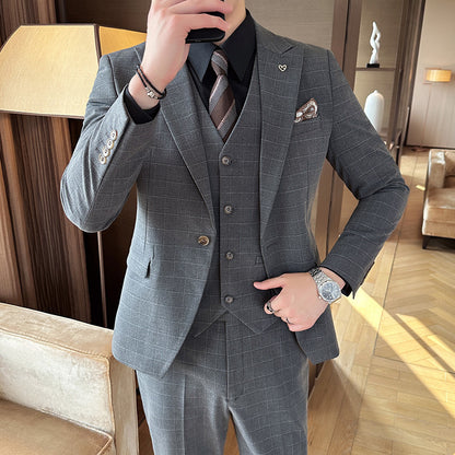 Men's Autumn And Winter Suit Three-piece Business Casual Dark Gray One Button