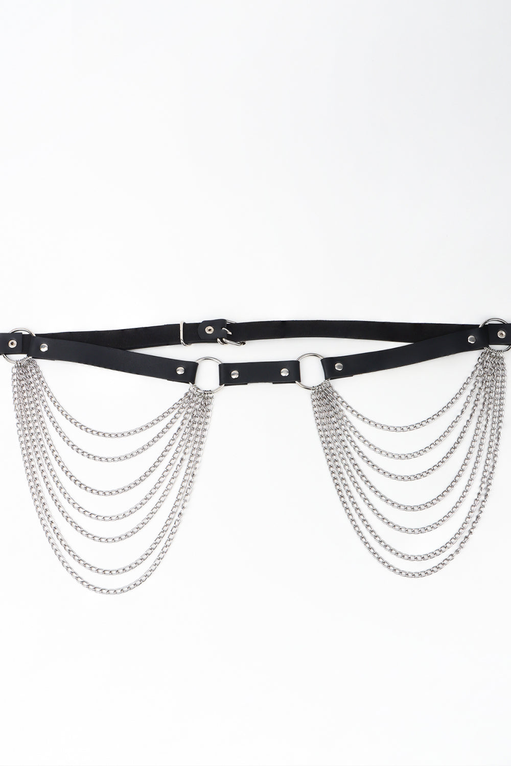 PU Belt with Chain Black Silver One Size