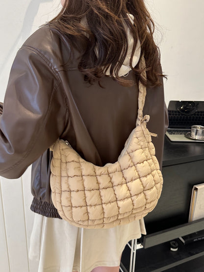 Bubble Texture Ruched Strap Quilted Shoulder Bag Khaki One Size