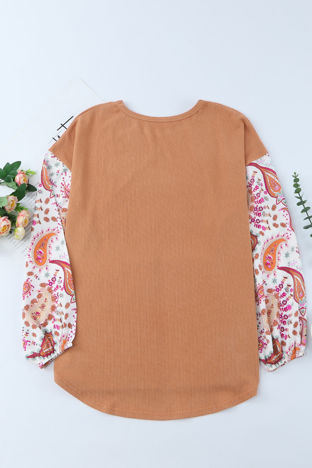 Round Neck Printed Dropped Shoulder Blouse