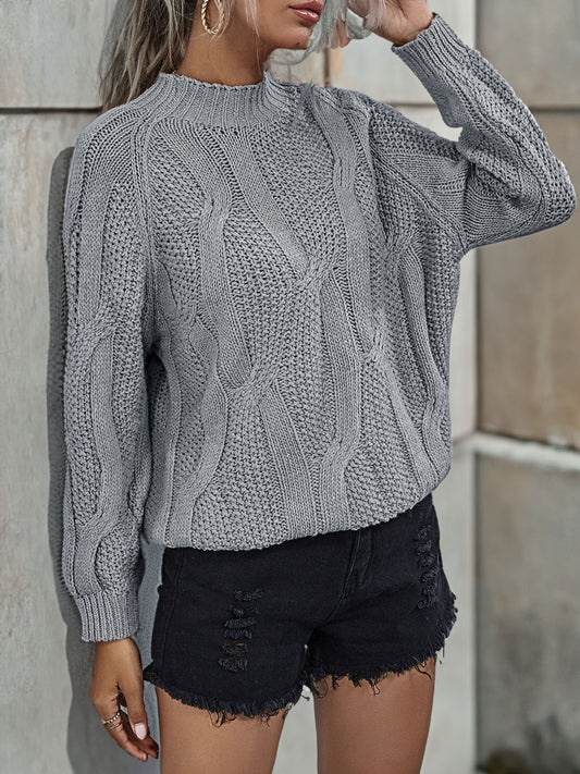 Rib-Knit Mock Neck Sweater Gray