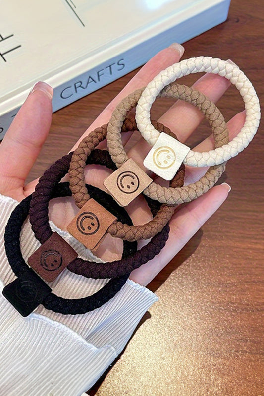 Chestnut 5pcs Smile Face Decor Braided Hair Ties Chestnut ONE SIZE rubber band