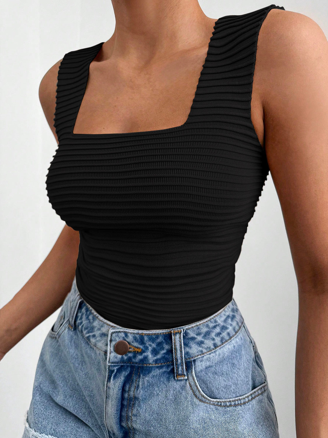 Square Neck Wide Strap Tank - Thandynie