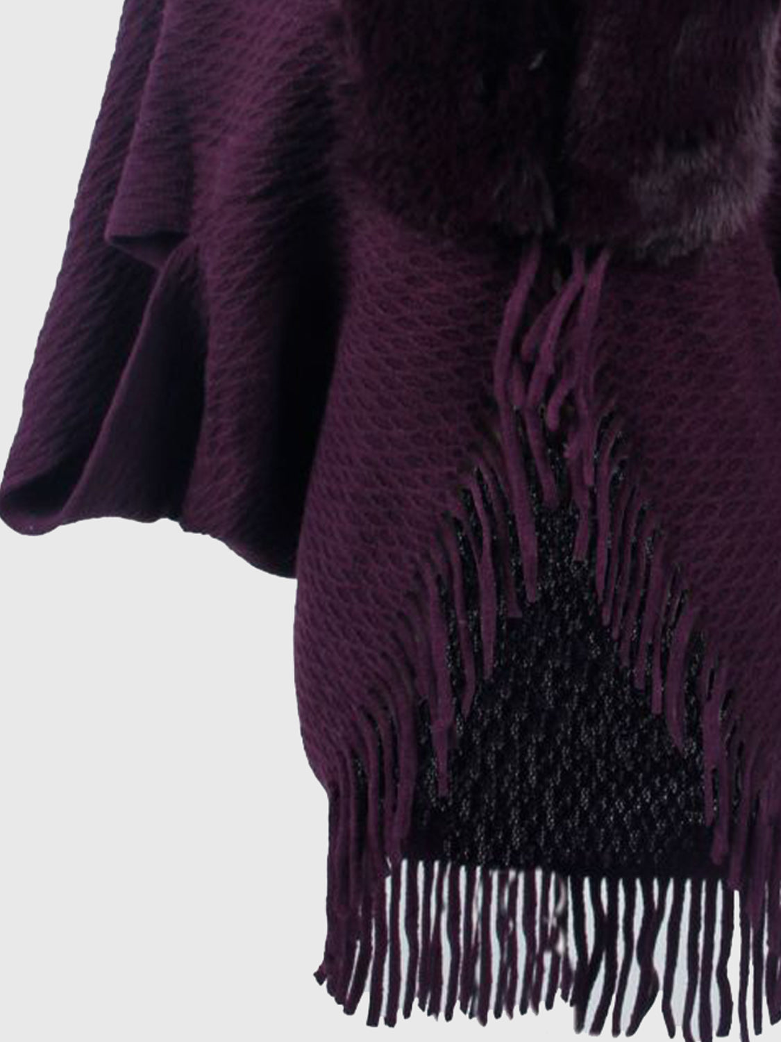 Open Front Fringe Hem Poncho - Thandynie