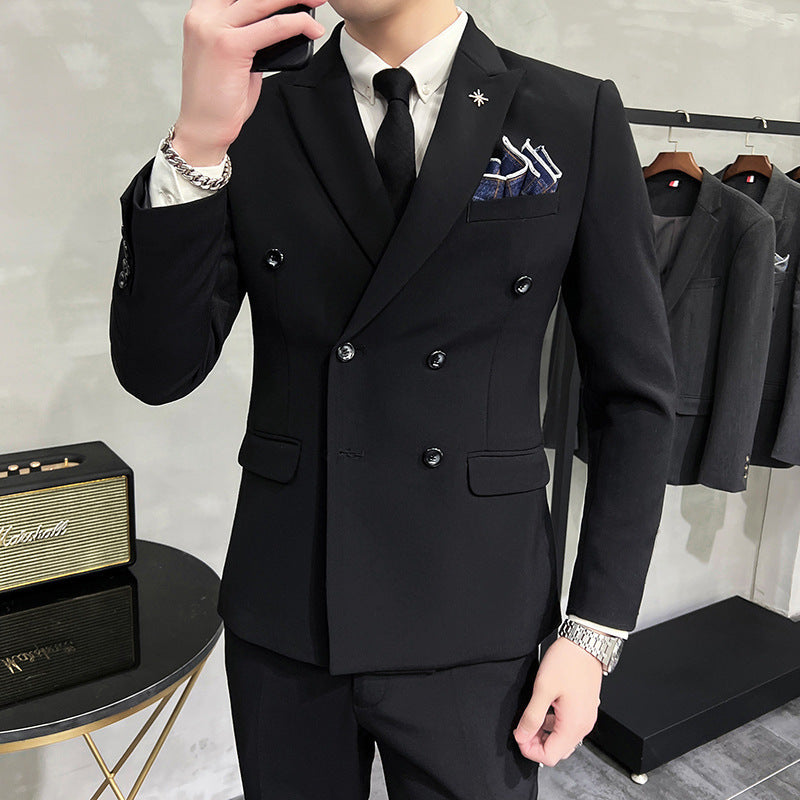 Men's Business Formal High-grade British Style Suit For Men Black Three Pieces