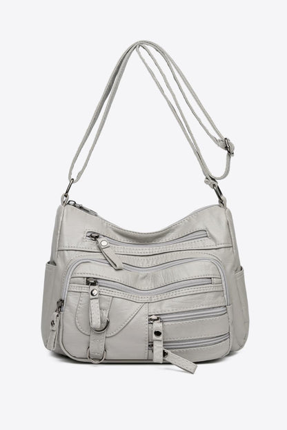 Multi-Pocket PU Leather Crossbody Bag Light Gray One Size