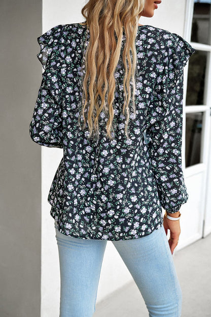 Printed Round Neck Long Sleeve Blouse