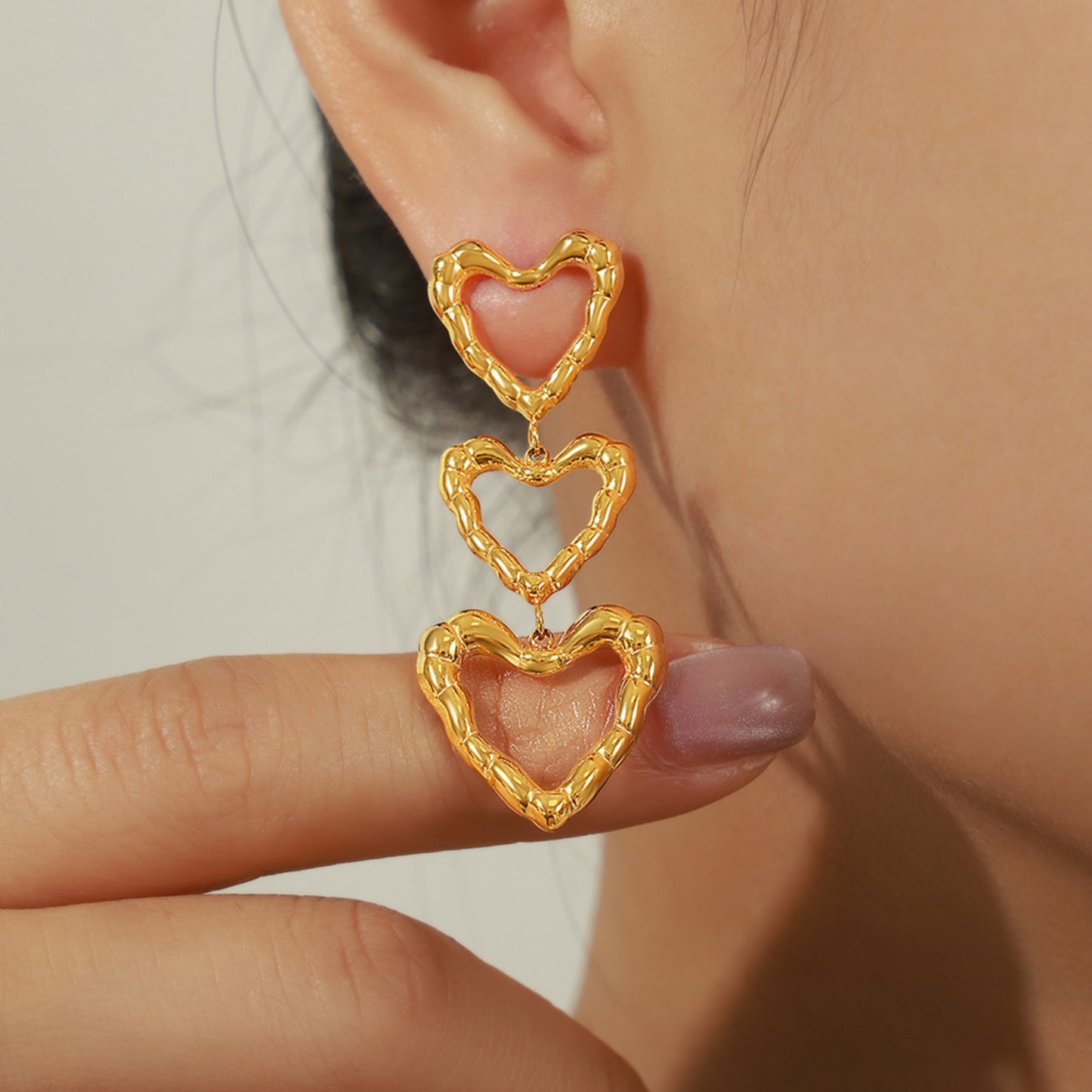 Titanium Steel Heart Earrings Gold One Size