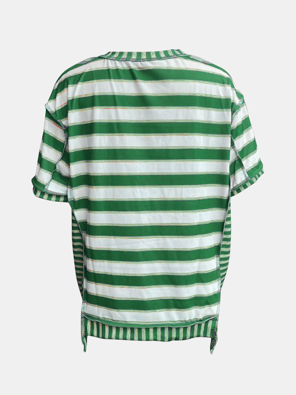 Full Size Contrast Stitching Striped Round Neck T-Shirt