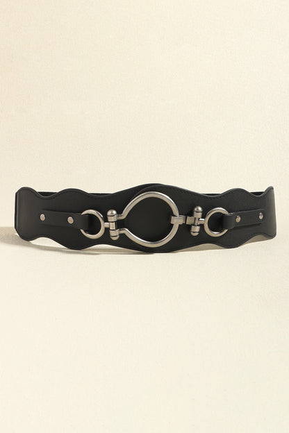 PU Leather Zinc Alloy Buckle Belt Black One Size