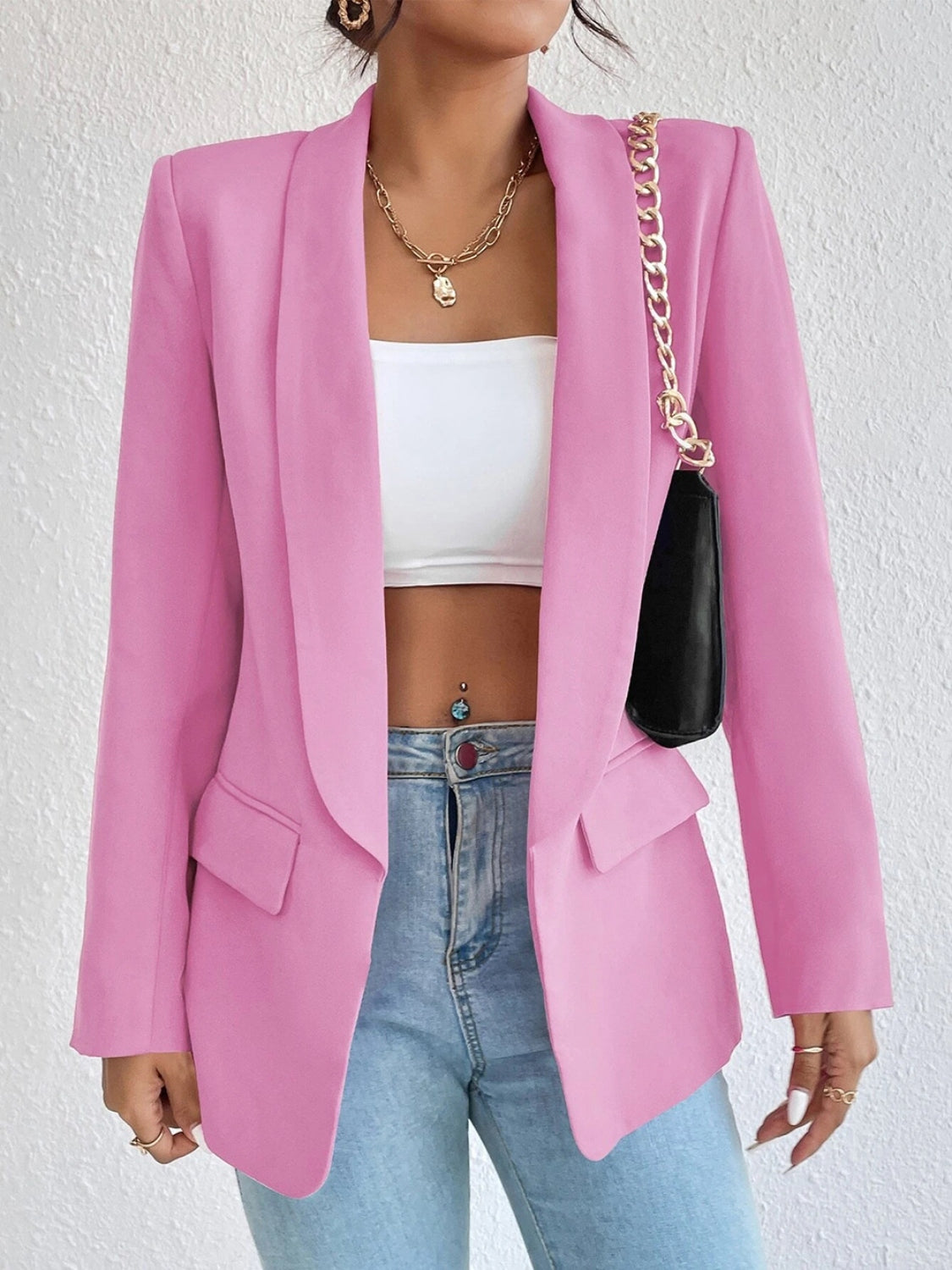 Shawl Collar Long Sleeve Blazer - Thandynie