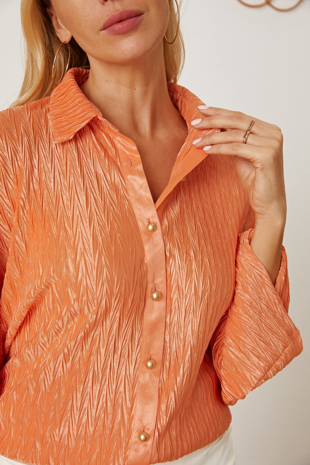 Textured Button Up Long Sleeve Shirt