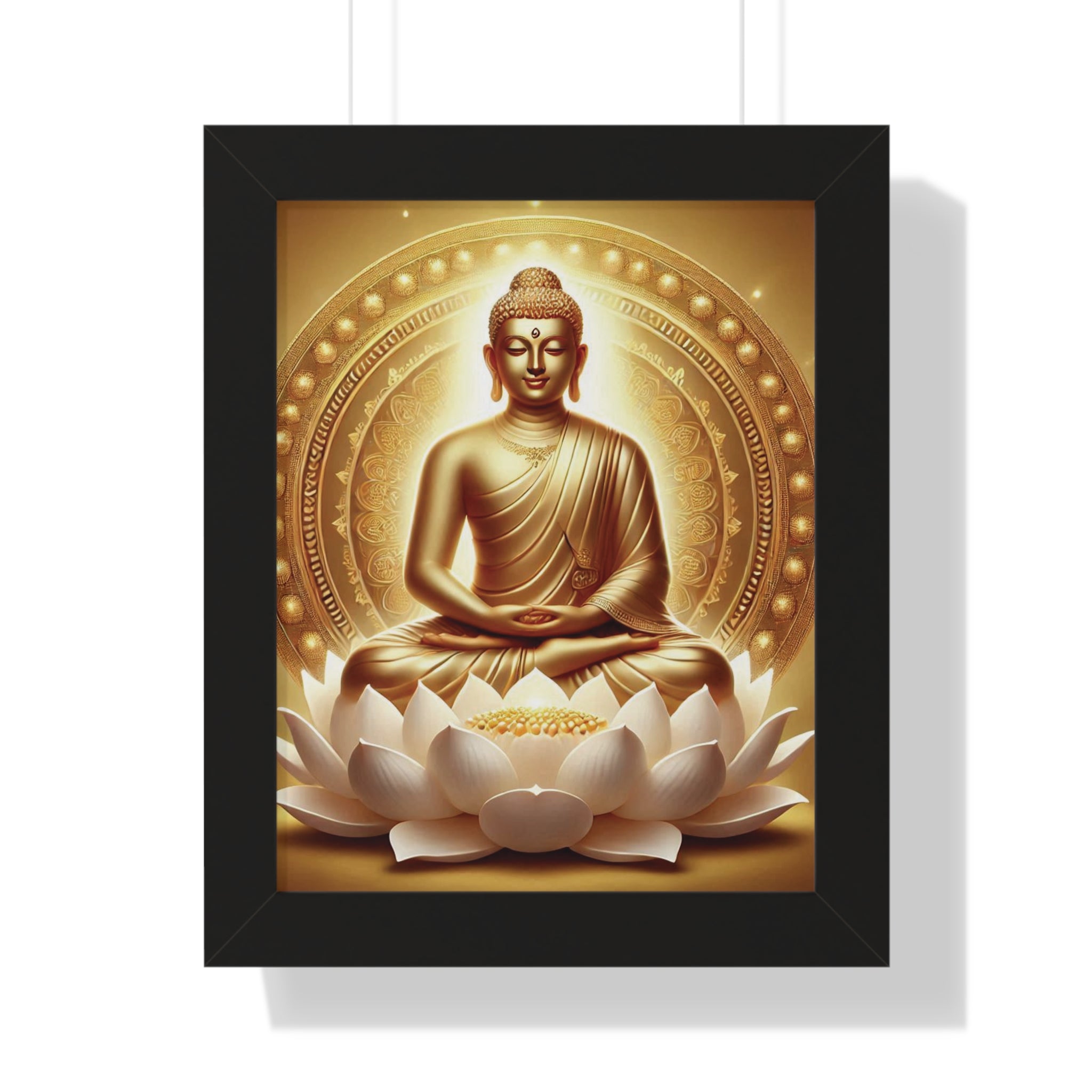 Vertical Poster, Mahavira Meditation Wall Art, Zen Serene Lotus Flower Decor, Spiritual Enlightenment Print, Golden Light Artwork, Yoga Room 11