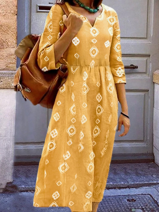 Geometric Notched Neck Dress Yellow