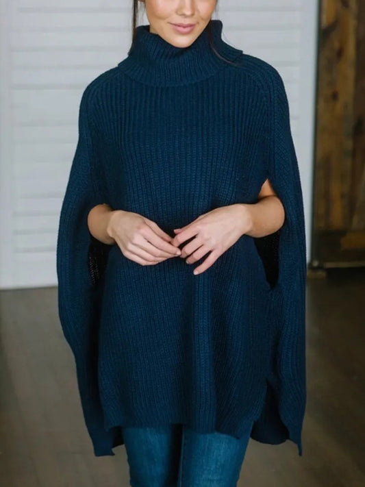 Turtleneck Slit Sweater Deep Teal One Size