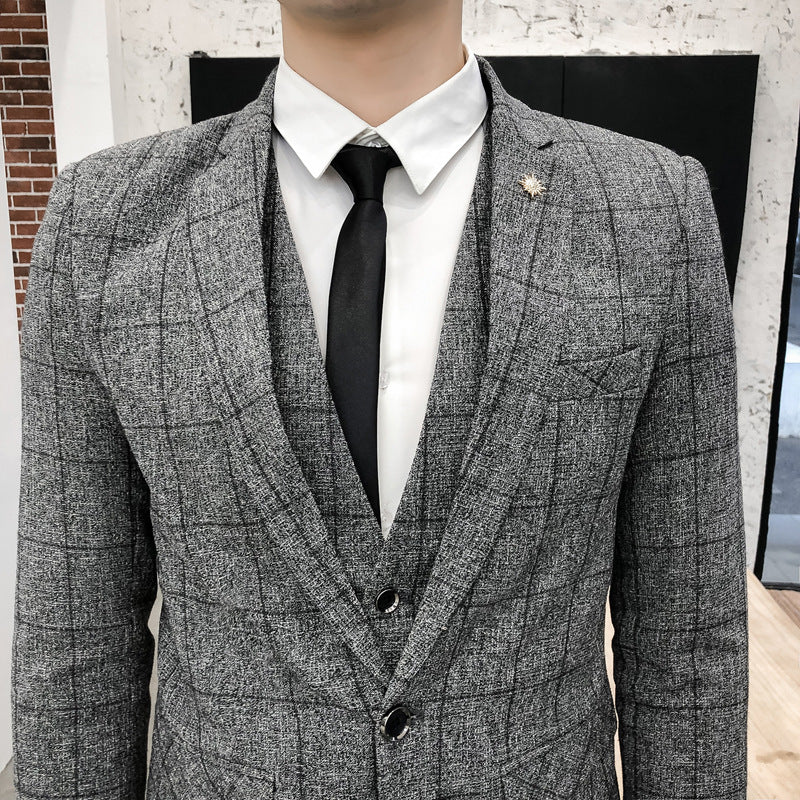 Slim Fit Suit Suit Men's Plaid Suit Three-piece Suit