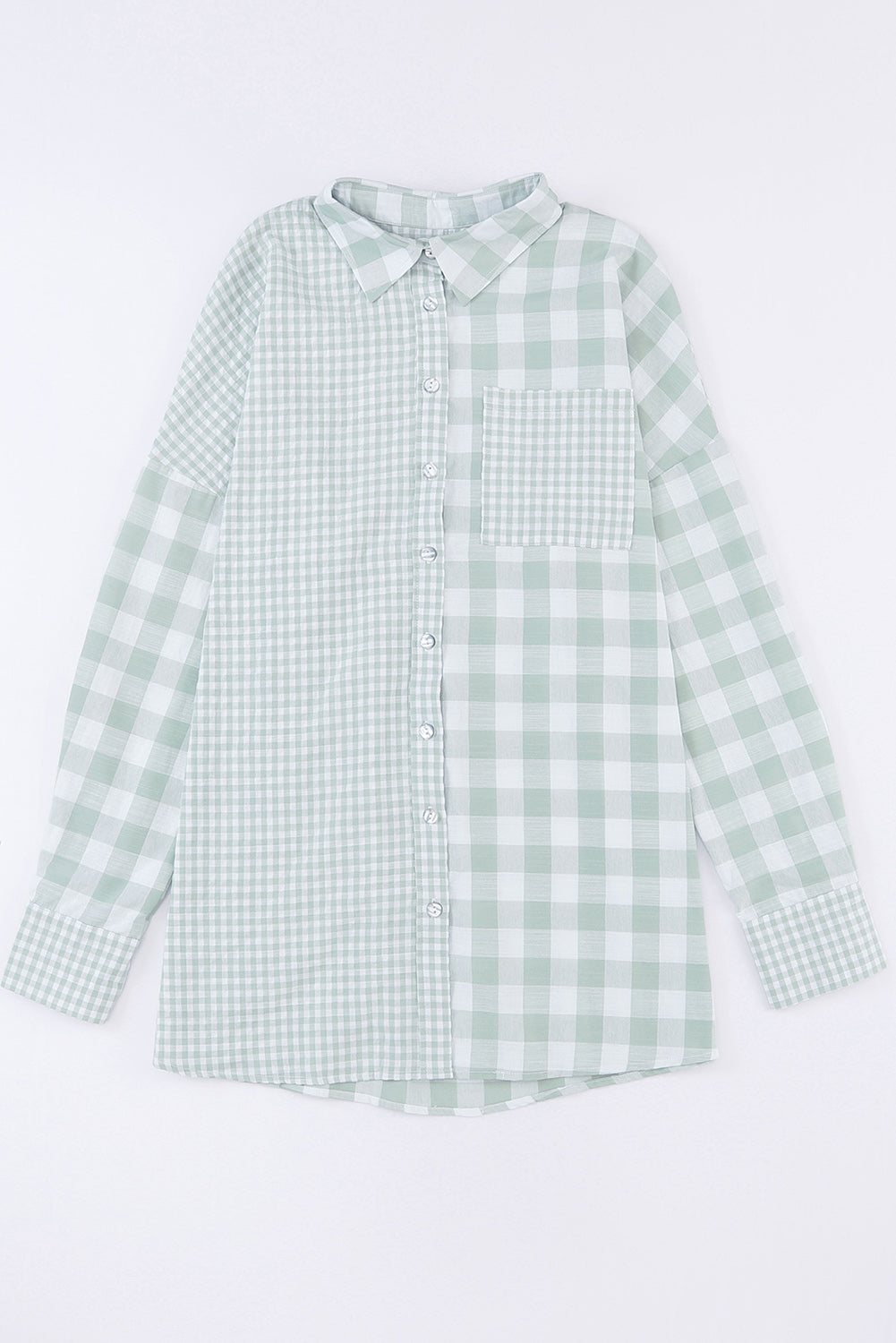 Pocketed Plaid Dropped Shoulder Shirt Sage