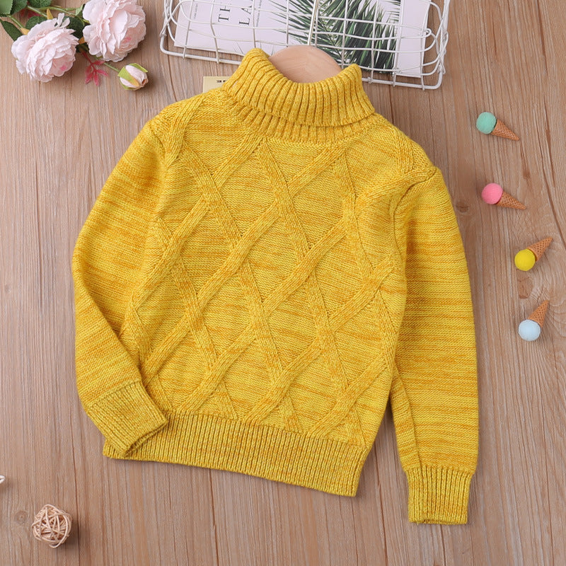 Checked Turtleneck Sweater With Long Sleeves Yellow