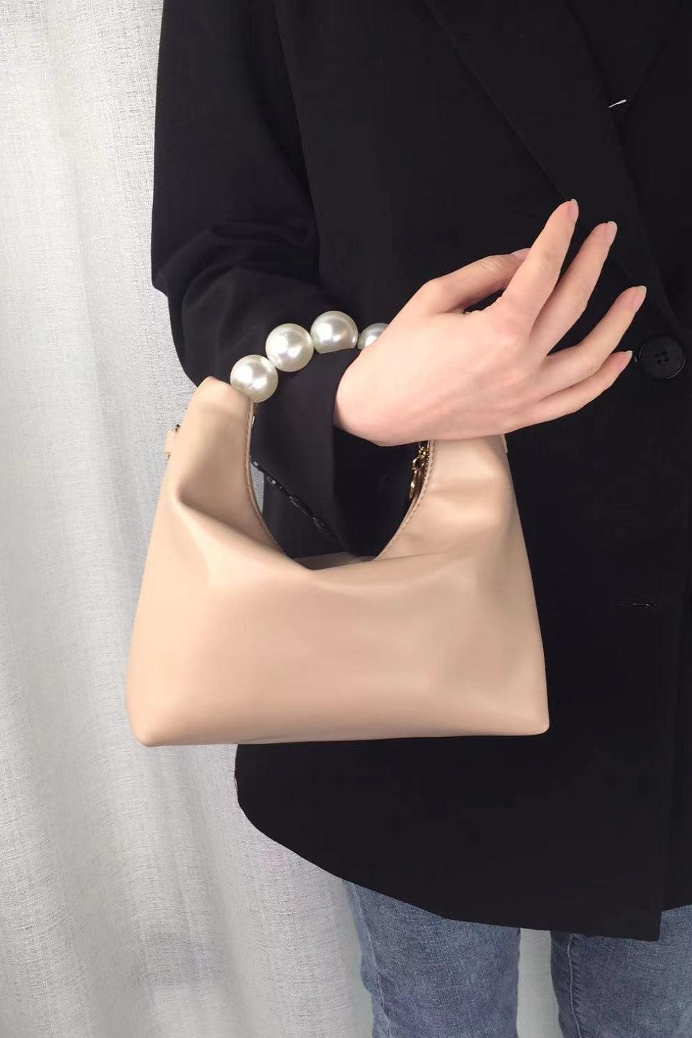 Adored PU Leather Pearl Handbag Tan One Size