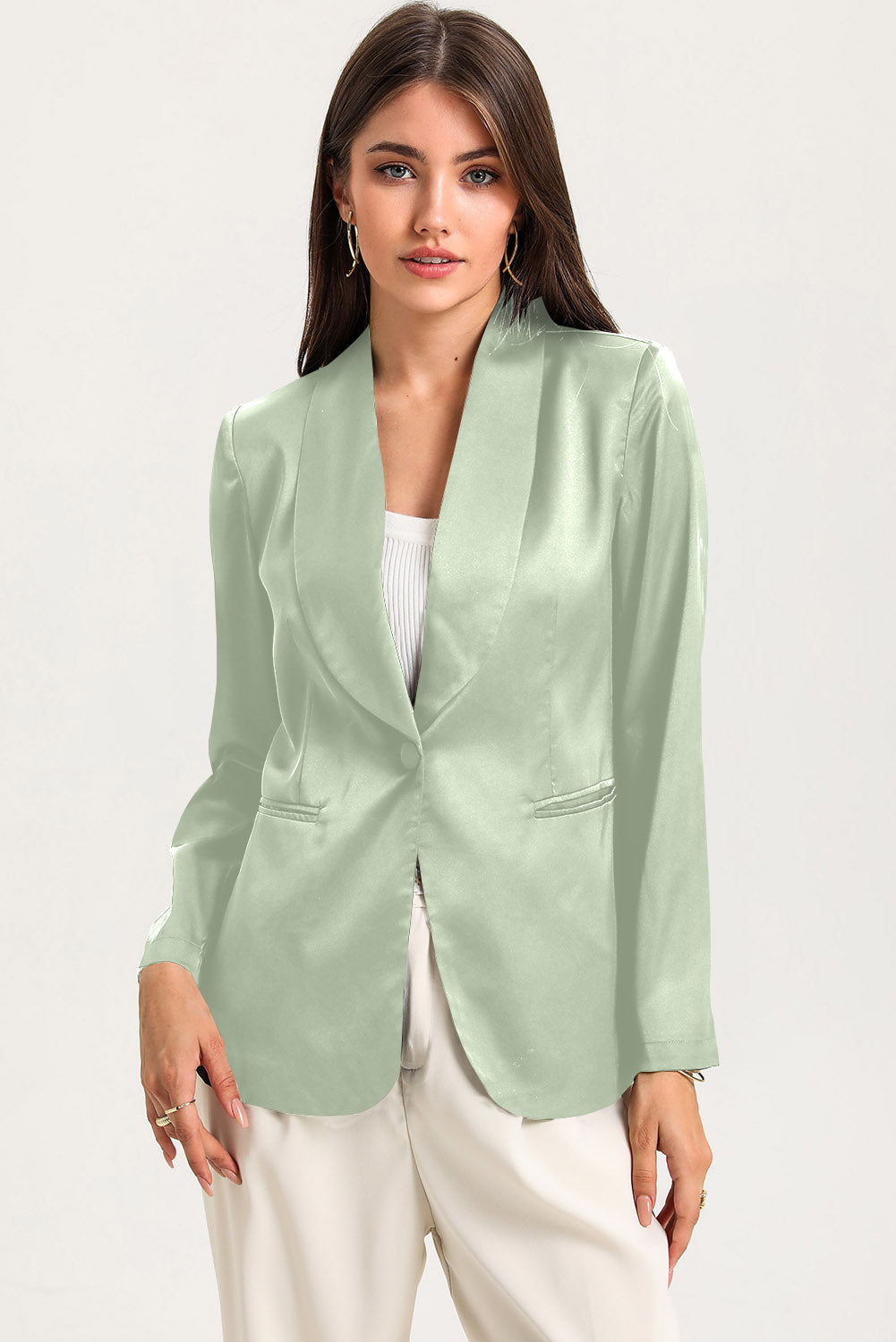 Long Sleeve Shawl Collar Blazer Gum Leaf