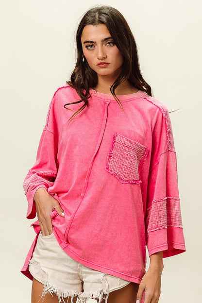 BiBi High-Low Washed T-Shirt Fuchsia