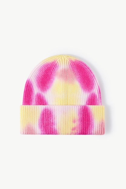 Tie-Dye Cuffed Knit Beanie Yellow Magenta One Size